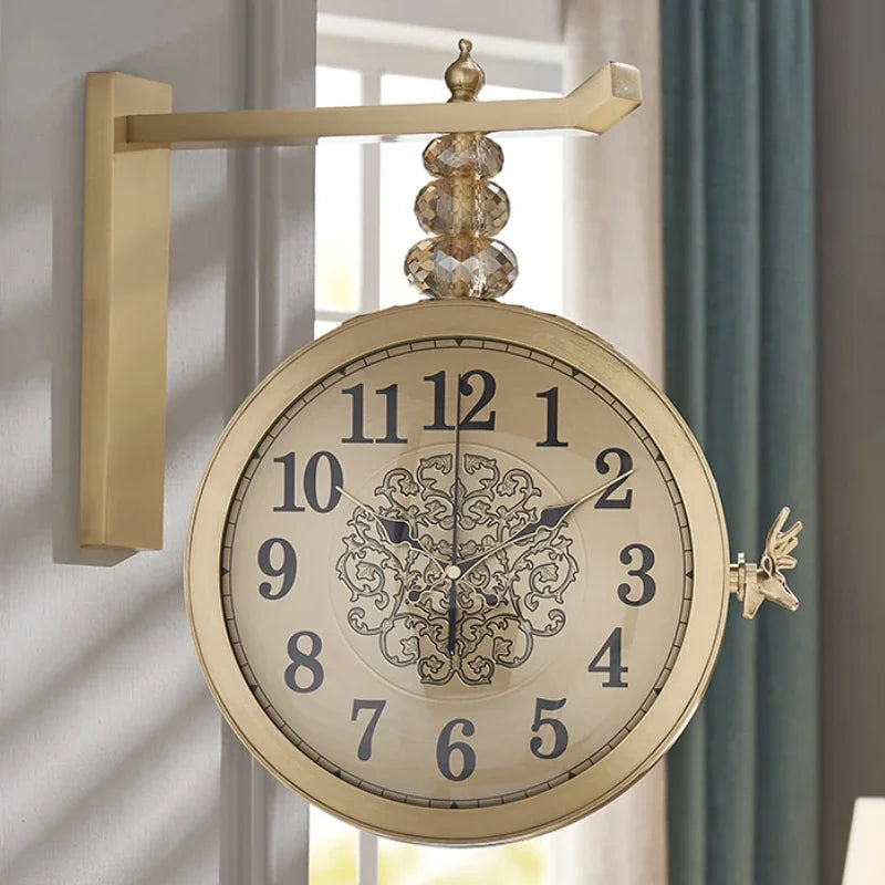 Double-sided Wall Clock Living Room Large Clocks Wall Art Watches Modern Metal Watch Silent Luxury Room Design Home Decoration