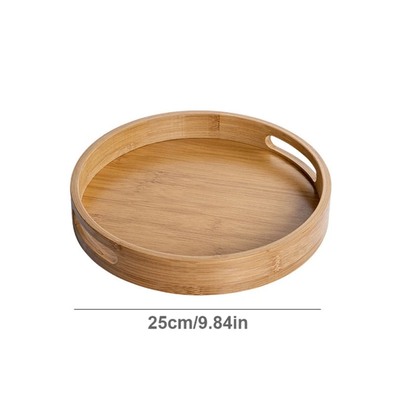 Wooden Round Serving Tray Decorative Bamboo Plate Tea Cup Food Dishes Storage Tray Drink Platter Plate Dinner Fruit Snack Trays
