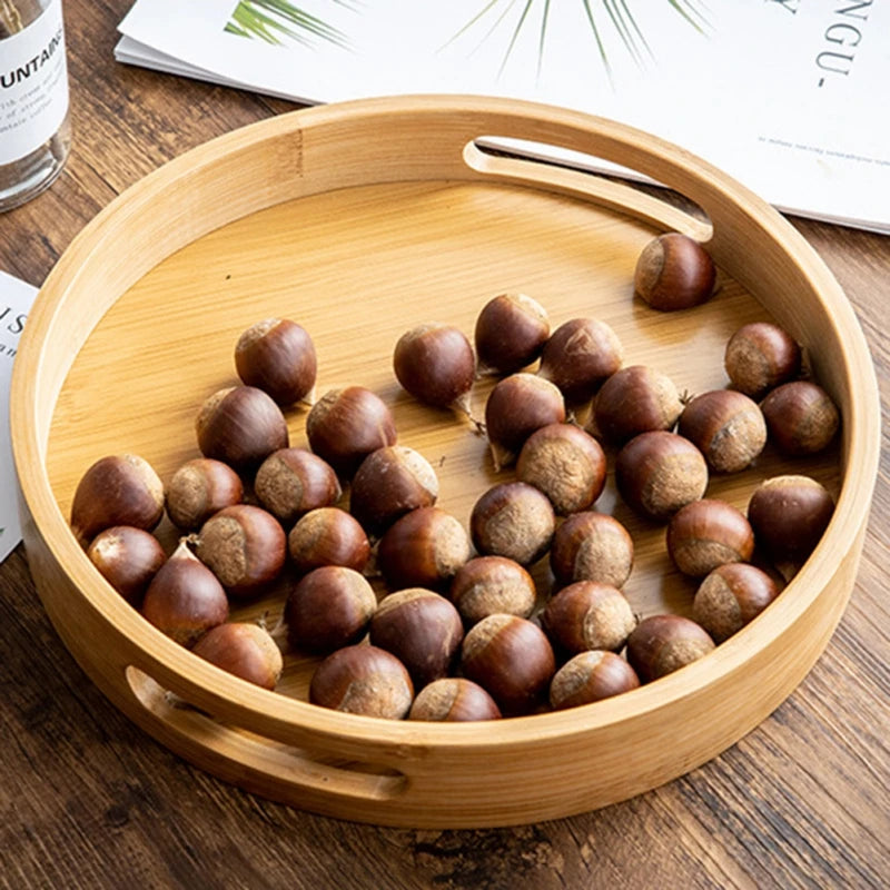 Wooden Round Serving Tray Decorative Bamboo Plate Tea Cup Food Dishes Storage Tray Drink Platter Plate Dinner Fruit Snack Trays