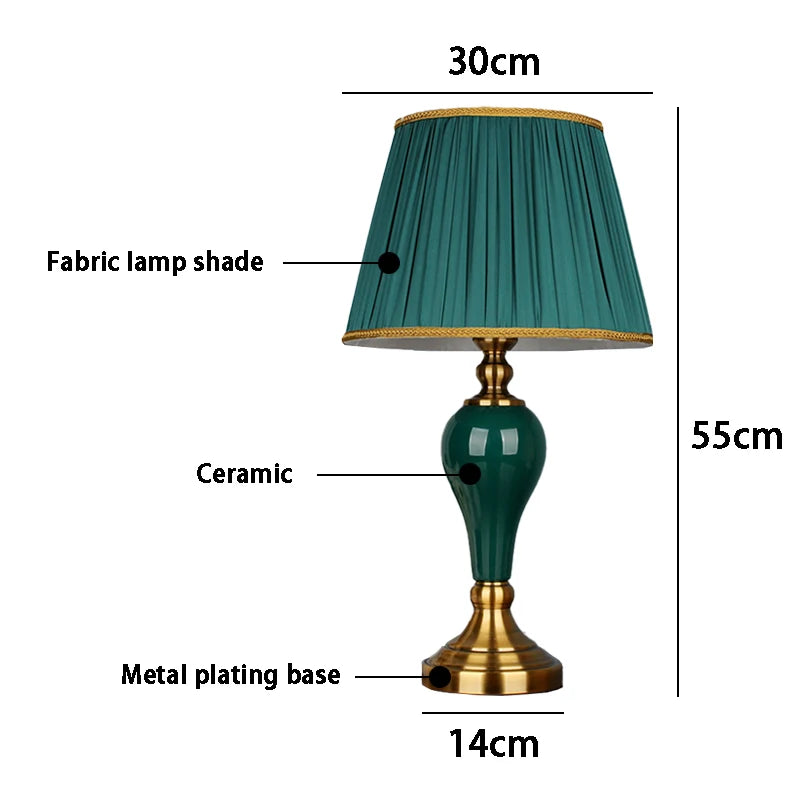 Chinese Style Green Ceramic Table Lamps European Cloth CoverModern Living Room Bedroom Bedside Study E27 Decor Table Lamp EU/AU/