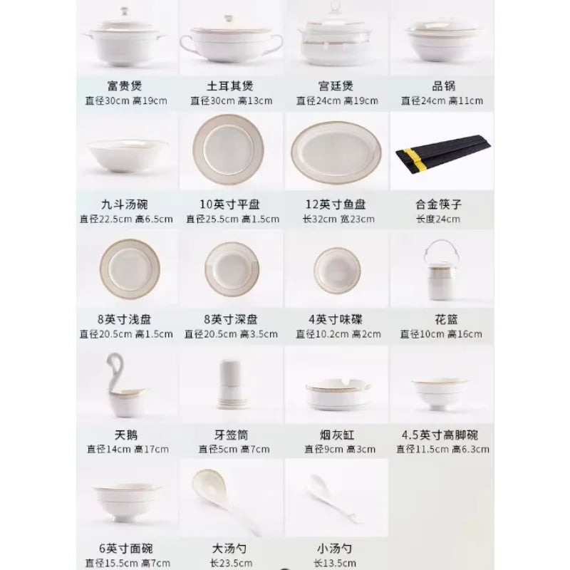 Christmas CeramicTableware 60Piece Set Equipped With Turkey Pot Fashion Xiaozi Series Ten Dining Simple Bone China Tableware Set
