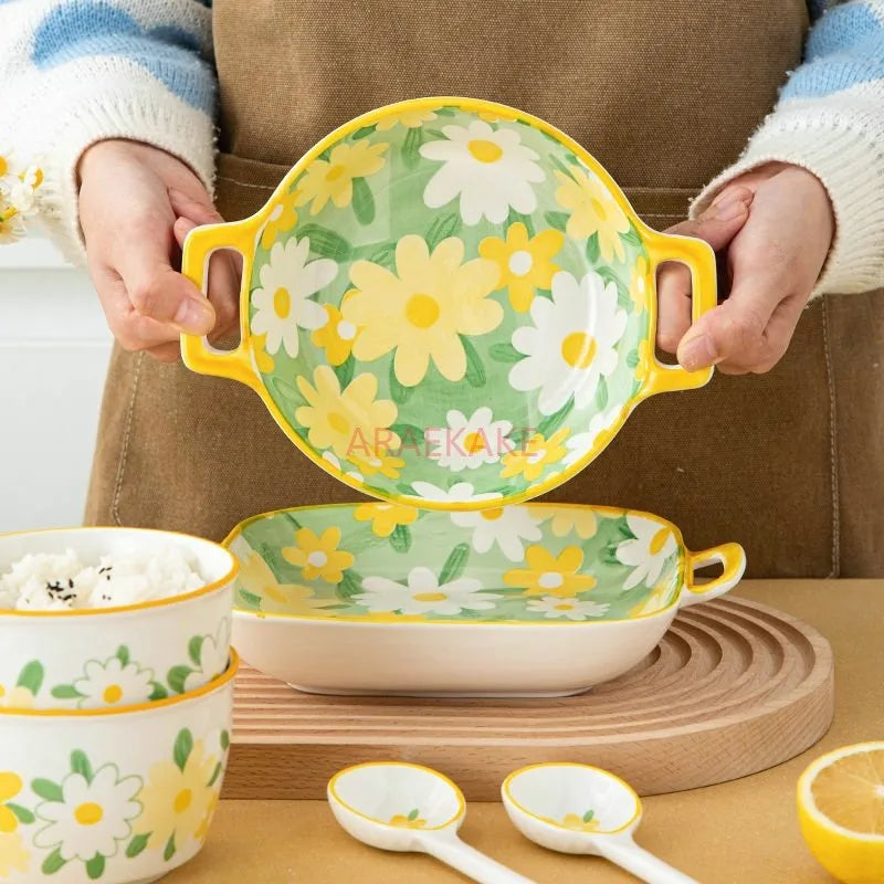 Bowl and Plate Set Ceramic Rice Bowl, Vegetable Plate, Bowl, Plate Spoon, High end Combination Tableware