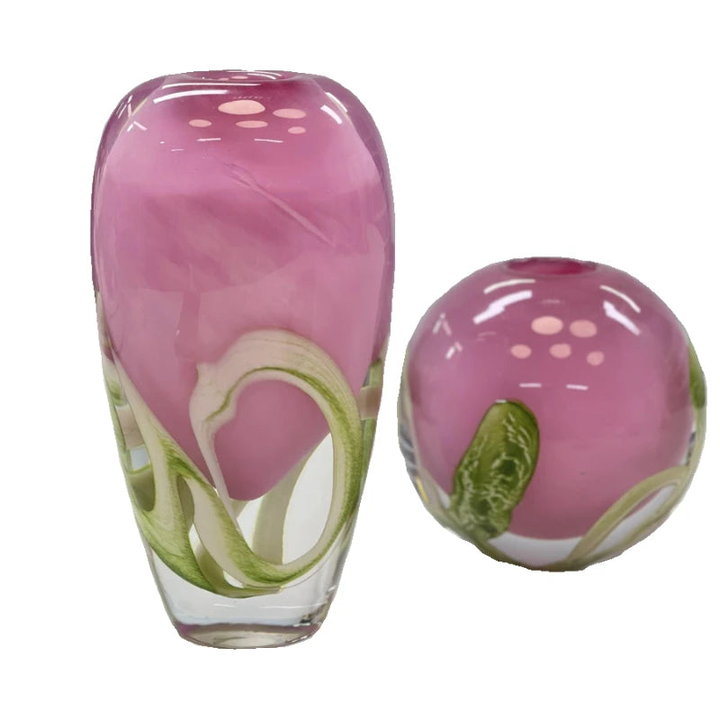 Pink Thick Colorful Glass Vase Desktop Glass Ornaments Handicraft Home Decorations Hydroponic Green Plants