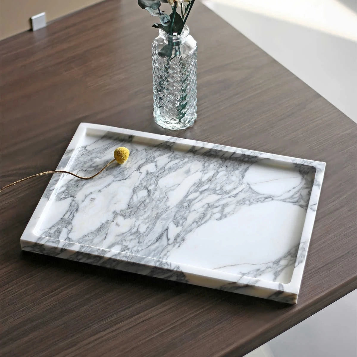 30x20x1.8CM Luxury Calacatta Viola Arabescato Natural Marble Stone Catchall Tray Carving Rectangular Storage Dish Home Decor
