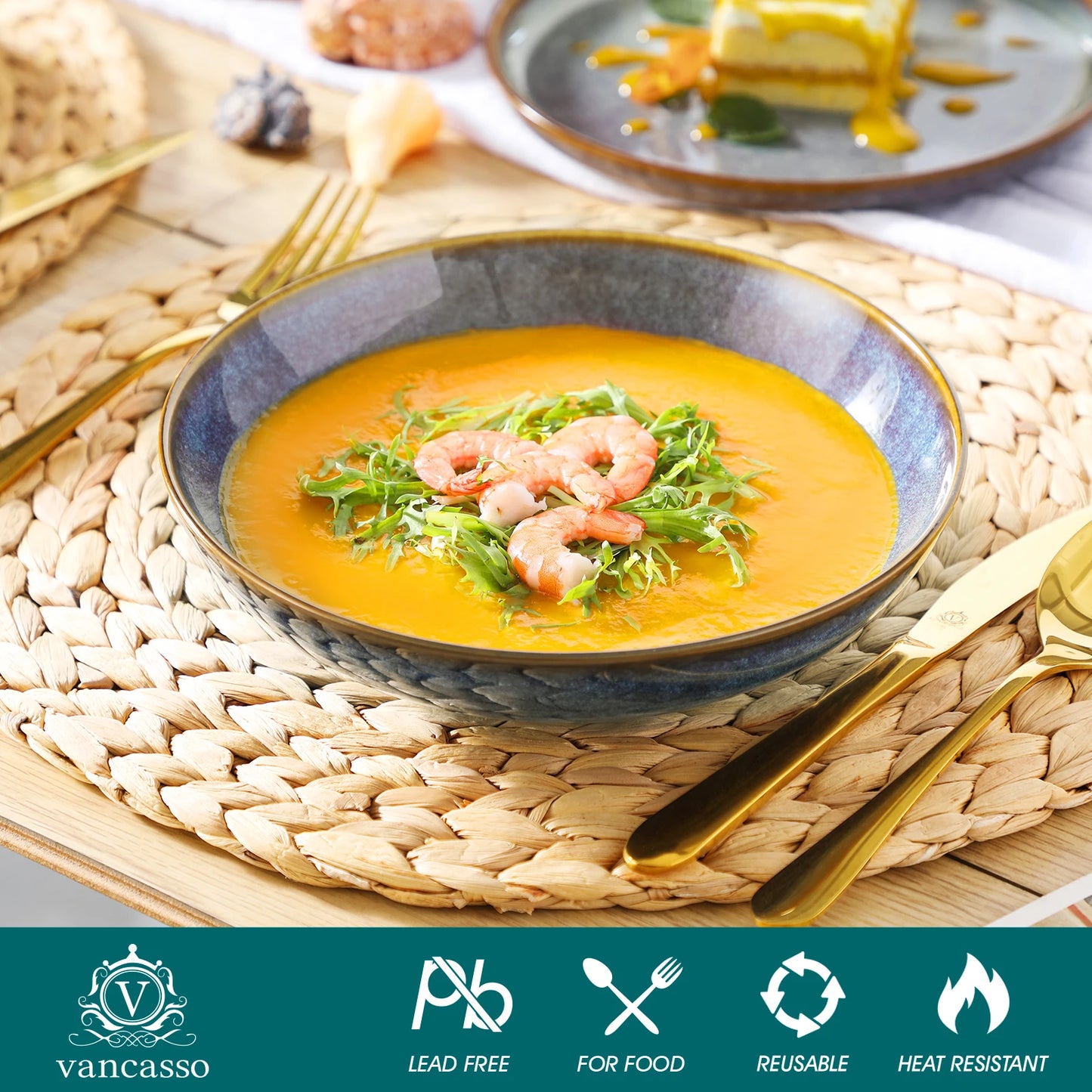 vancasso 12/16/18/24 Piece Grey-Blue Reactive Glaze Stoneware Plates Set Dinnerware Sets with 4/6 pcs Dinner Plate/Dessert/Bowl