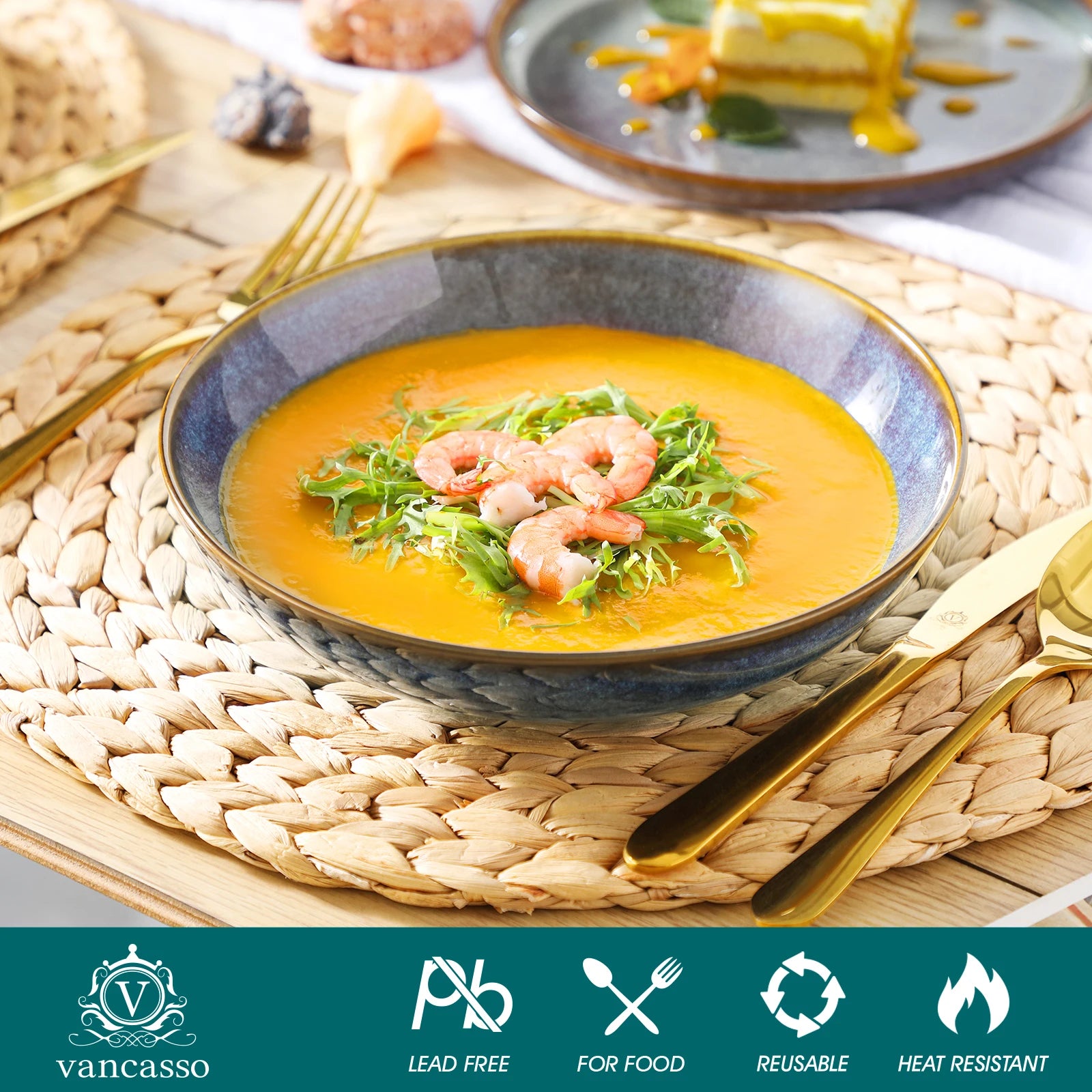 vancasso 12/16/18/24 Piece Grey-Blue Reactive Glaze Stoneware Plates Set Dinnerware Sets with 4/6 pcs Dinner Plate/Dessert/Bowl