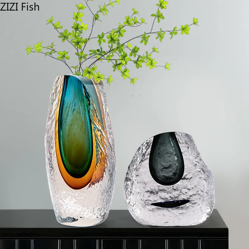 Gradient Glazed Glass Vase Desk Decoration Hydroponics Flower Pots Decorative Flower Arrangement Modern Home Decor Floral Vases