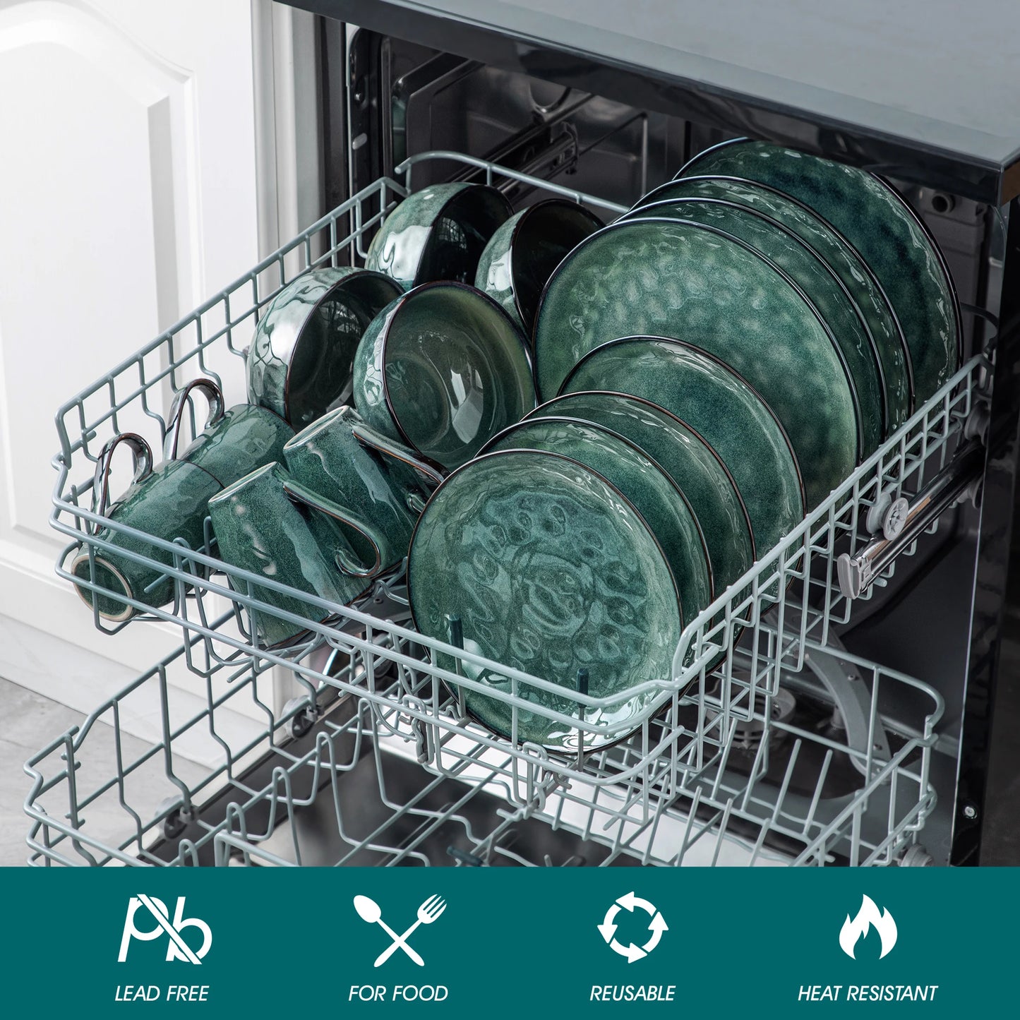 vancasso 16/32-Piece Starry Green Dinner Set,Kiln Change Glaze Tableware Dinner Set with Dinner Plate,Dessert Plate,Bowl,Mug