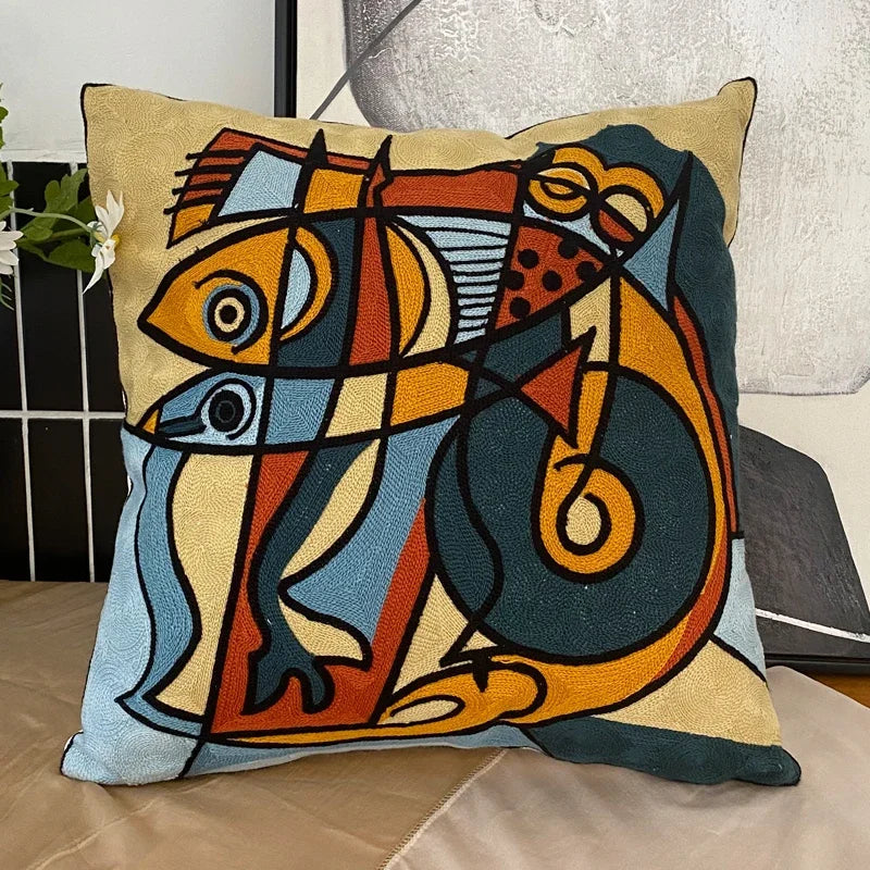 Embroidery Abstract Pillowcase Cotton Cushions Covers Picasso Decorative Throw Pillows Covers for Sofa Living Room Home Decor