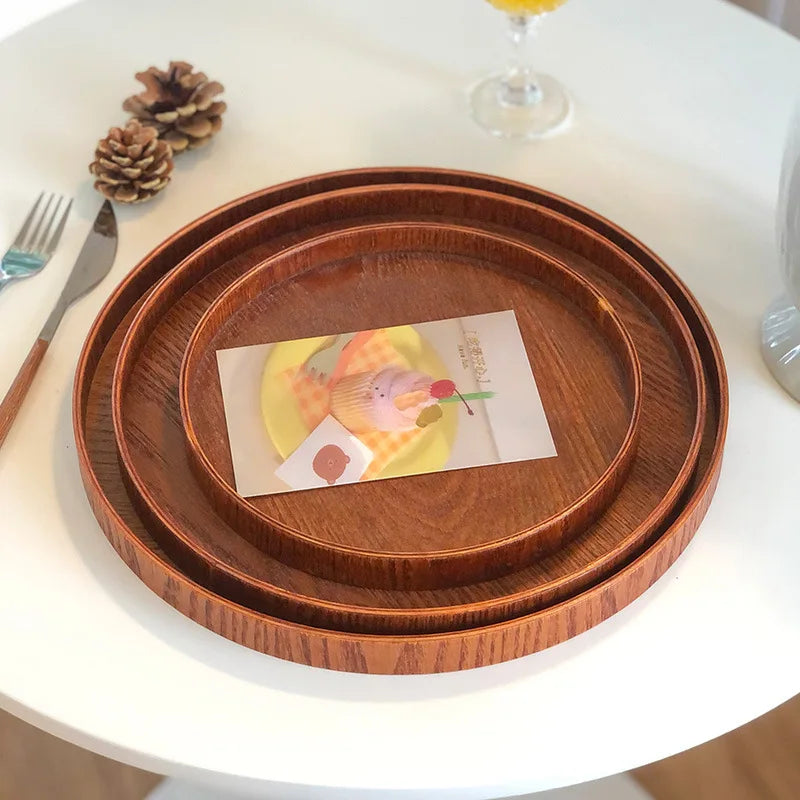 Wooden Round Table Decoration Tray Tray Decorative Trays Snack cake Plate Sundries Display Organizer Desktop Decorative Plate