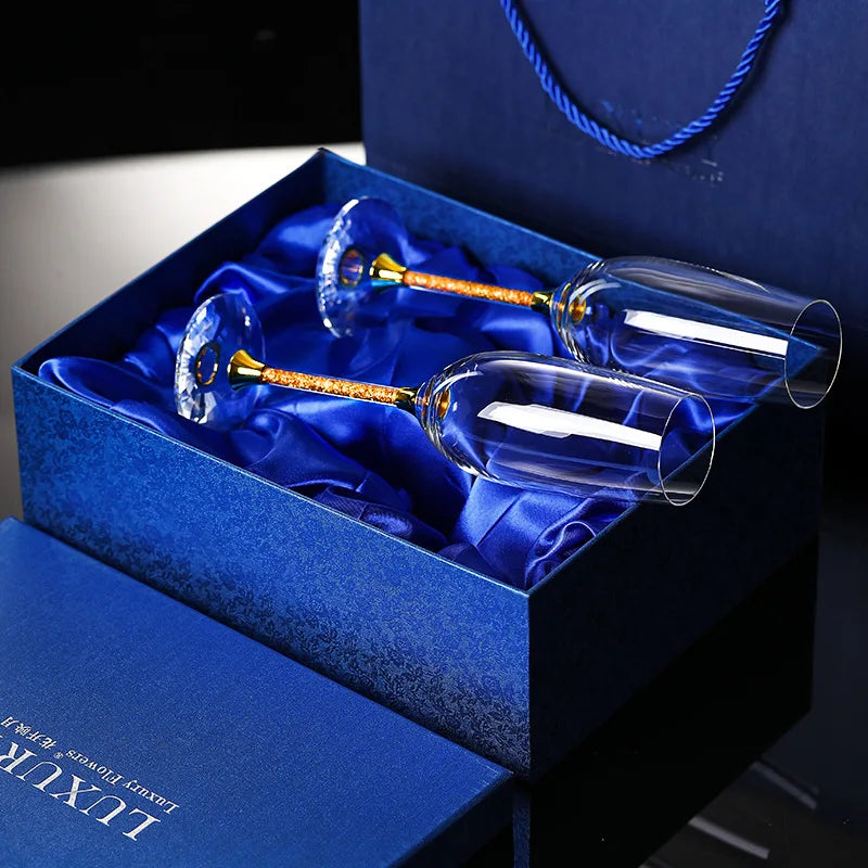 2 Pieces Luxury High-end Diamond Crystal Glass Red Wine Set High Party Wine Glass Drinking Champagne Flute