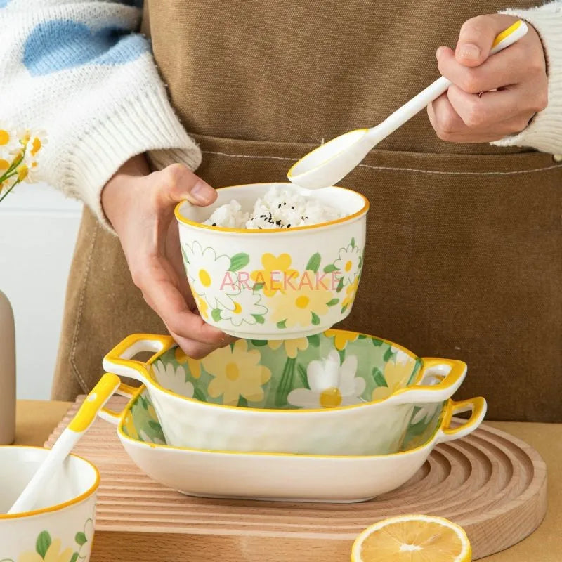 Bowl and Plate Set Ceramic Rice Bowl, Vegetable Plate, Bowl, Plate Spoon, High end Combination Tableware