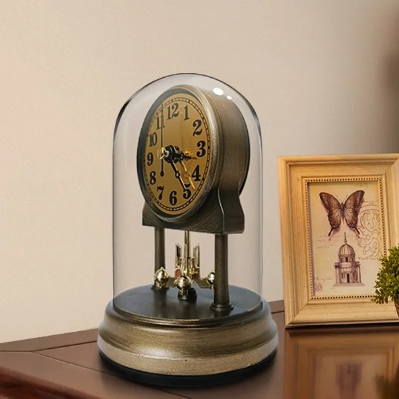 Vintage Table Clock Living Room Desk Clocks Aesthetic Decorative Tabletop Watch Silent Desktop Watches with Clear Clock Cover