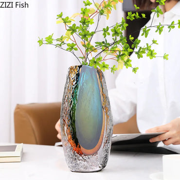 Gradient Glazed Glass Vase Desk Decoration Hydroponics Flower Pots Decorative Flower Arrangement Modern Home Decor Floral Vases