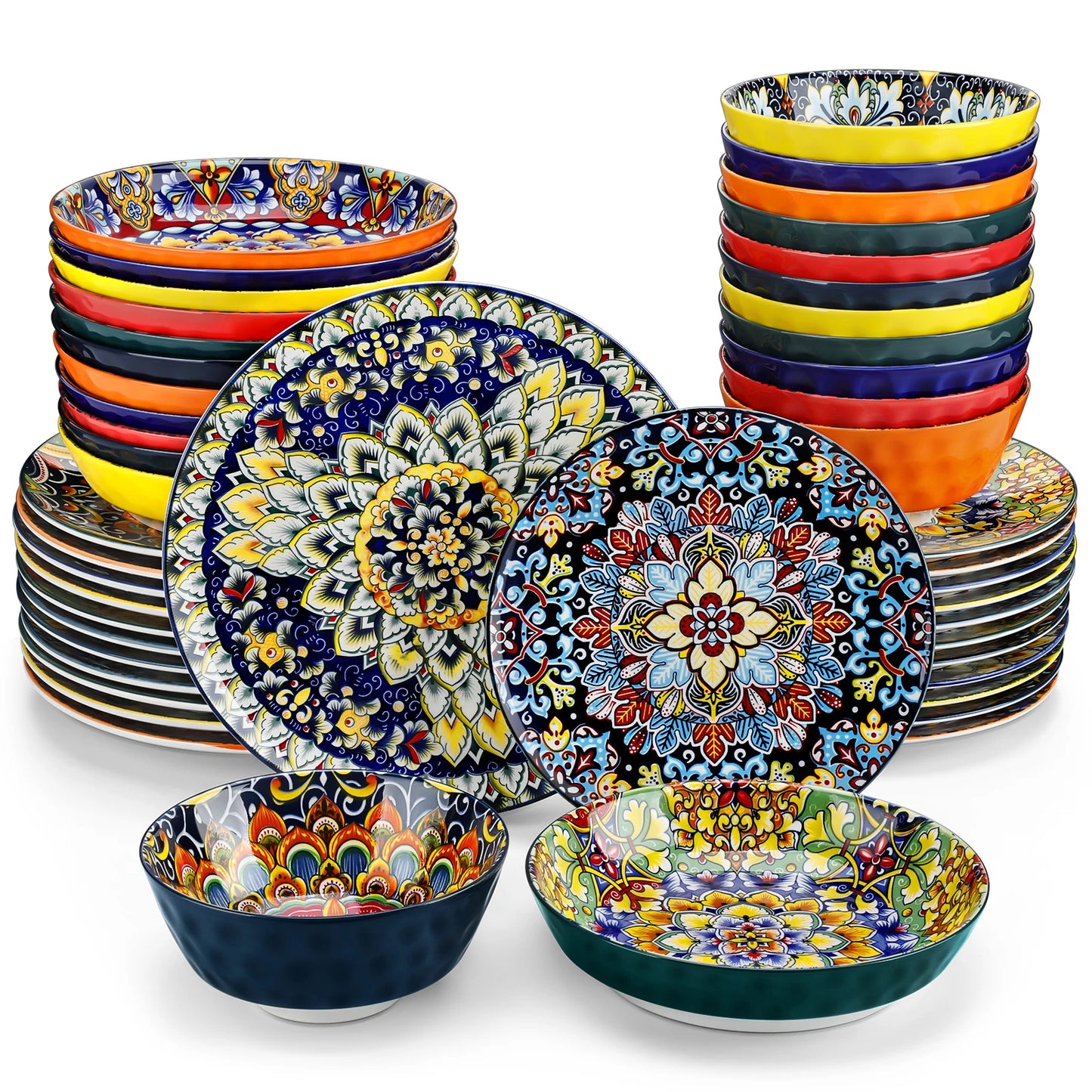 vancasso 6-24 Piece Ceramic Dinnerware Set Stoneware Bohemian Style Dinnerware with Dinner/Dessert Plate/Cereal/Pasta Bowl For 6