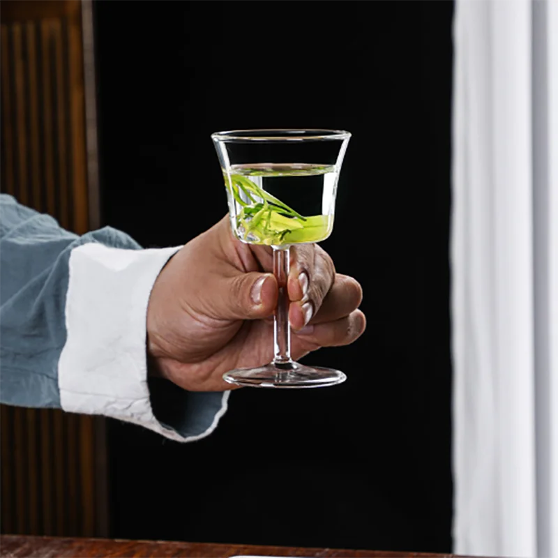 Transparent Glass Houkui Tea Cup Green Kung Fu Tea Glass Red Wine Glass Goblet Tea Tasting Cup Small Tea Cup Mini Wine Cups New