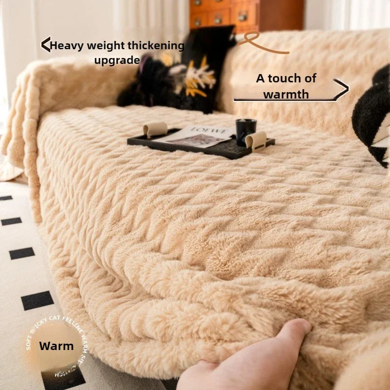EIFLOY-Winter Rabbit Fur Plush Sofa Cover, Anti Slip, for Living Room, Warm Couch Armchair Slipcover, Sofa Towel Protector