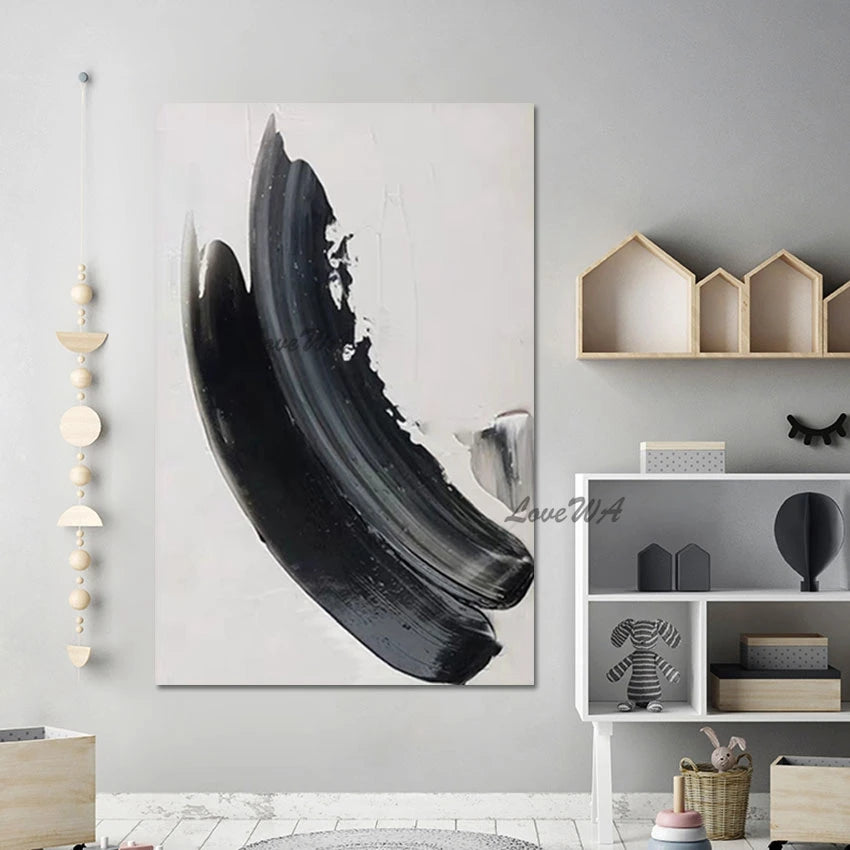 Modern White Black Art Textured Hand Drawing Wall Poster Frameless Canvas Abstract Paintings Wholesale Of 3D Picture Decor