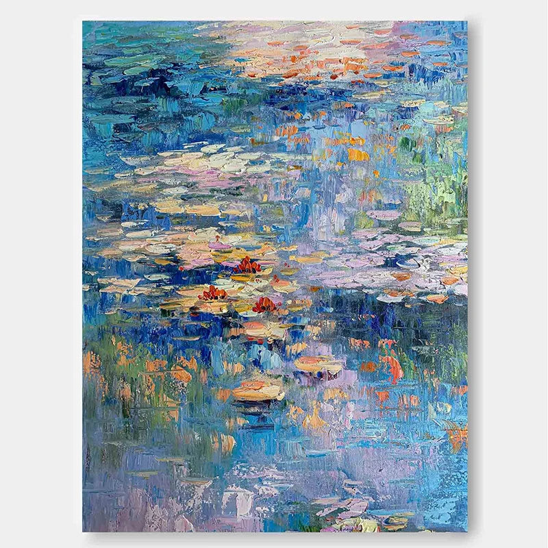 Monet Lotus Thick Texture Landscape Painting Pictures 100% Handmade Abstract Oil Painting Canvas Wall Art For Home Decoration