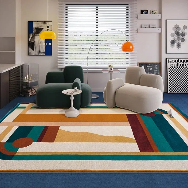 VIKAMA Colorful Living Room Carpet Light Luxury High-end Bedroom Bedside Rug Large Area Retro Art Sofa Coffee Table Floor Mat