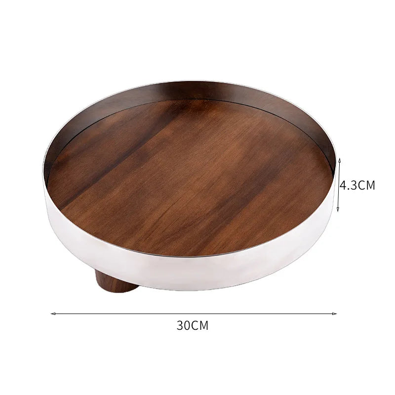 Mirror Stainless Steel Decorative Wooden Tray, Fruit Tray, Rectangular Metal Storage Tray with Handle, Desktop Storage Container