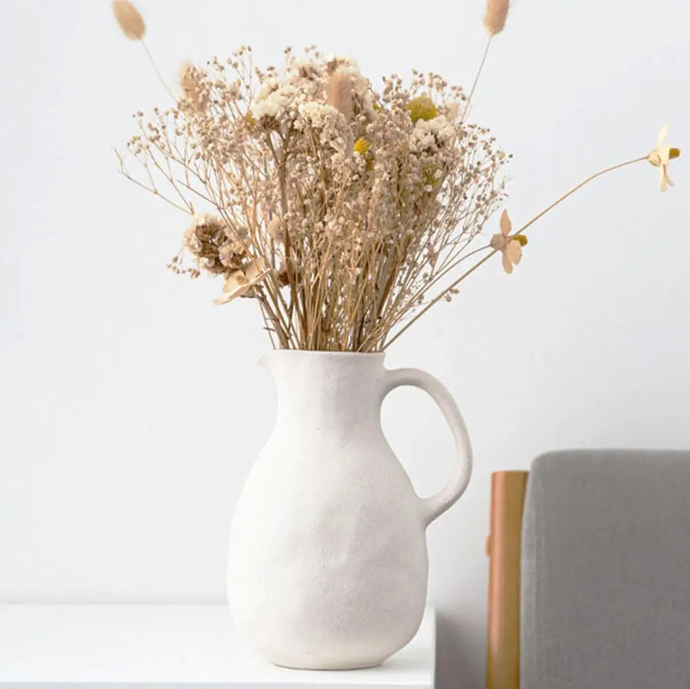 Matte White Ceramic Vase Farmhouse Flower Vases for Home Decor Clay Terracotta Decorative Pitcher Vase Boho Vases for Room Decor