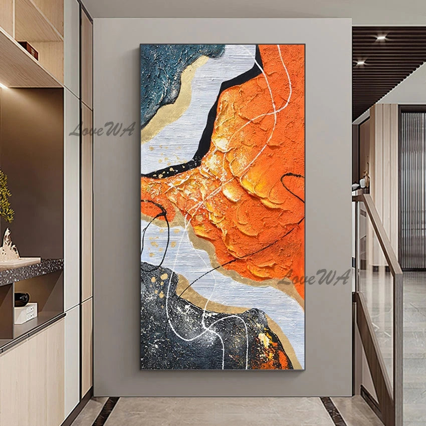 Orange Abstract Acrylic Textured Wall Painting, Unframed Picture, Knife Canvas Art, Latest Design Murals Living Room Decoration