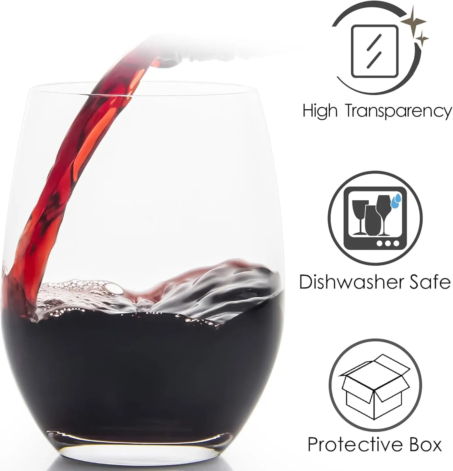 12PCS Stemless Dispossable Wine Glasses 16 Ounce Smooth Rim Plastic Tumblers for Red White Wine Juices Water Dishwasher Safe