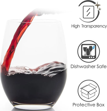 12PCS Stemless Dispossable Wine Glasses 16 Ounce Smooth Rim Plastic Tumblers for Red White Wine Juices Water Dishwasher Safe
