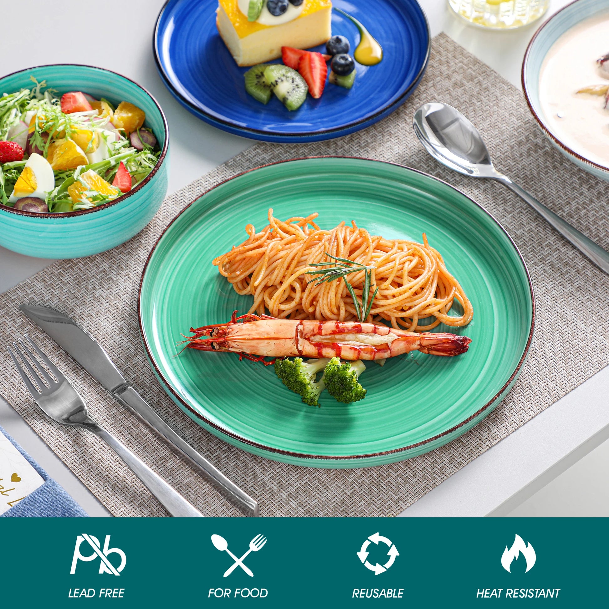 vancasso 12/18/24PCS Curved edge Dinnerware Set Color Handpainted Spirals Pattern 4/6PCS Dinner Plates/Dessert/Bowl/Soup Plates