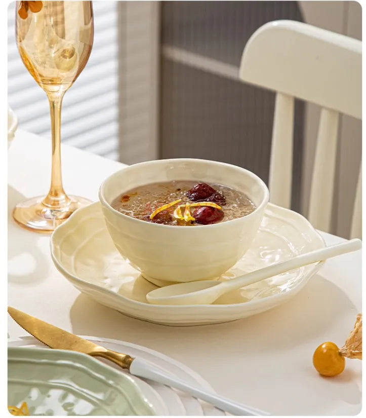 Cream style bowl and plate set, a particularly beautiful new type of bowl, couple tableware set