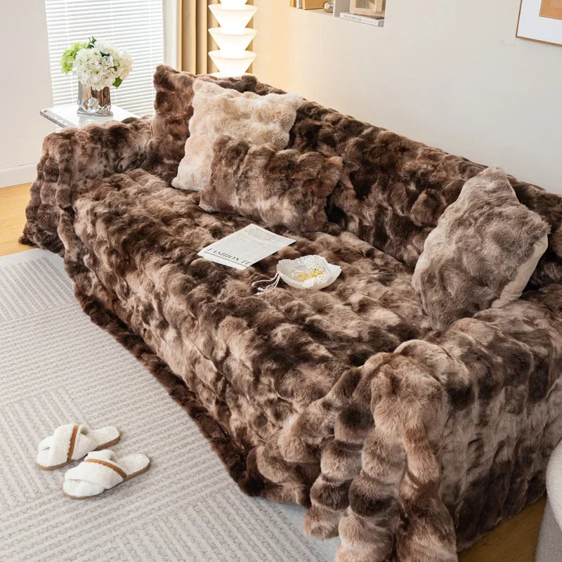 EIFLOY-Faux Rabbit Plush Sofa Cover, Super Soft Towel Blanket, Anti-slip, Universal, 1/2/3/4 Seater, Leather Couch Slipcover