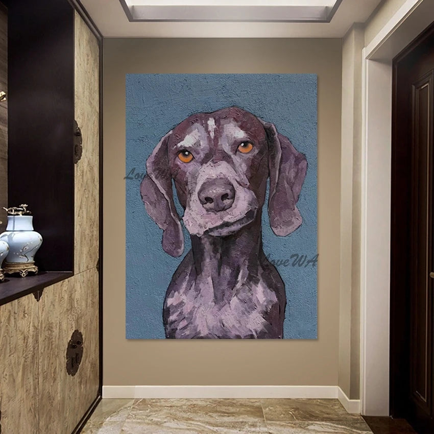 3d Dog Oil Paintings, Frameless, Canvas Animal Abstract Hand Drawing, Picture For Living Room, Acrylic Design Art Decoration