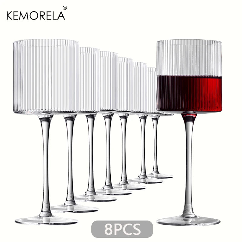 8PCS French Vertical lines Champagne Glasses Home Glass Goblets High-end Red Wine Glasses White Wine Glasses Cocktail Glasses