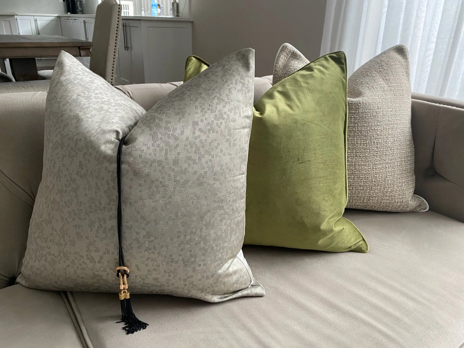 1pc Arabic Macrame Pillow Cover with Tassel, Luxury Jacquard Cushion Cover Gray, Sofa Pillow for Home Hotel Decor