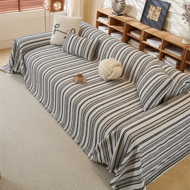 Cat Scratch Resistant Dustproof Sofa Cushion Universal Striped Pattern Sofa Blanket Mat All-Season Chenille Sofa Cover Slipcover