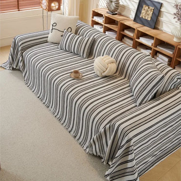 Cat Scratch Resistant Dustproof Sofa Cushion Universal Striped Pattern Sofa Blanket Mat All-Season Chenille Sofa Cover Slipcover