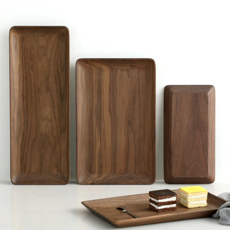 HeMu Black Walnut Whole Wood Rectangular Fruit Tray Living Room Tea Room Reception Snack Plate Restaurant Coffee Shop Service Tr