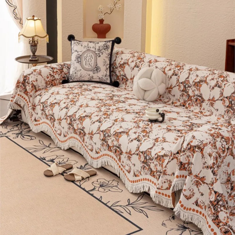 housses de canapé Sofa Covers Chenille Arc Edge Tassels Lace Sofa Mats Throw Blankets All-season Flower Camping Picnic Blanket
