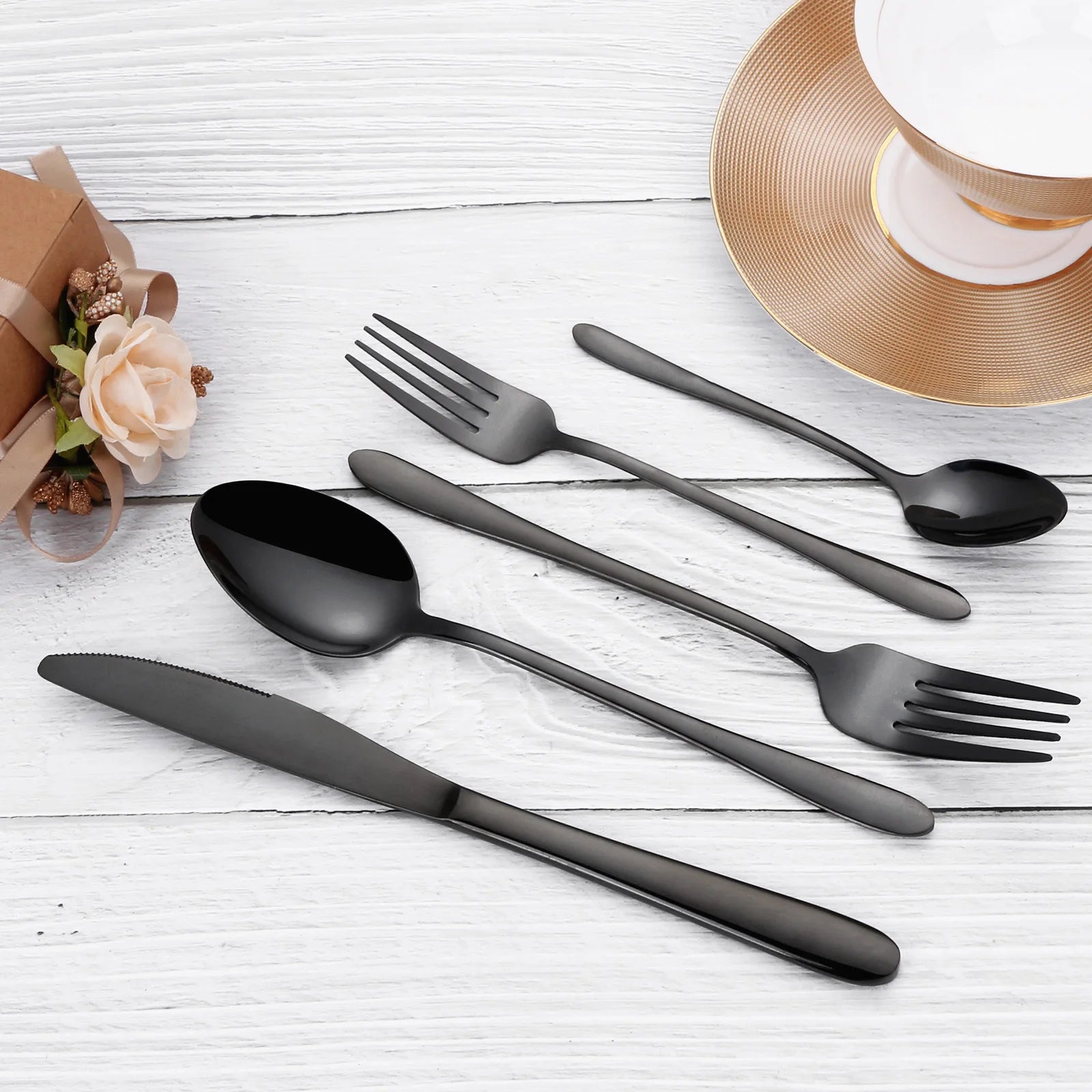 30/35/40 Pieces Western Tableware Stainless Steel Black Cutlery Set Elegant Dinner Set Mirror Knife Fork Spoon Kitchen Utensils