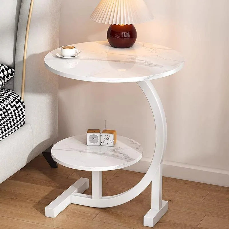 Round Edge Coffee Table with Double Shelf – view 4, modern home furniture