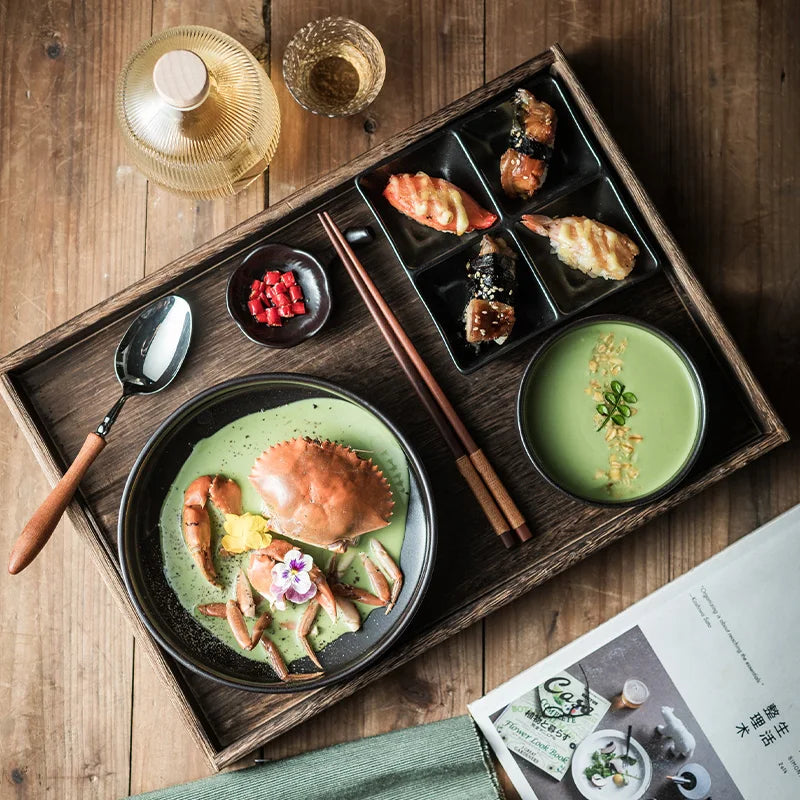 Elegant One-Person Dining Set, Japanese-Inspired Ritual Plate, Perfect Breakfast Tray for Airbnb or Stylish Mornings