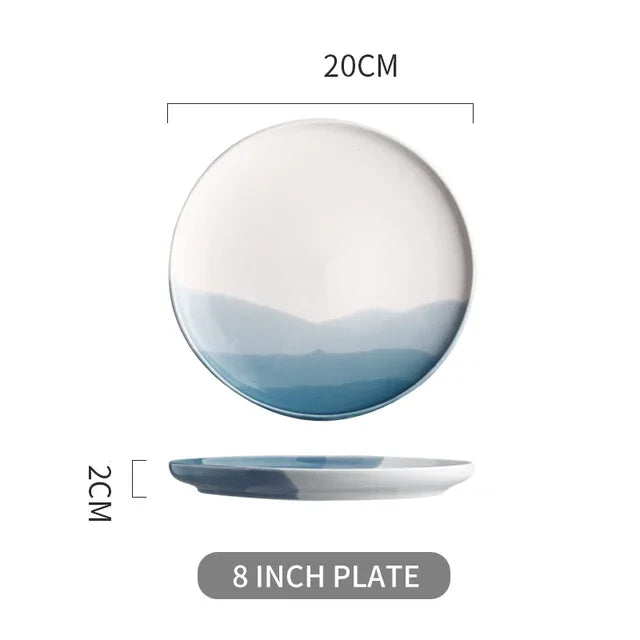 Mountain Scenery Ceramic Dinner Plate Big Round Dessert cake Square Steak dish Restaurant kitchen tableware set