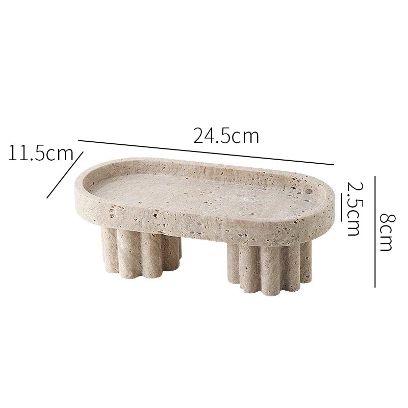 Spiral Roman Column French Wabi Sabi Natural Travertine Tray High Foot Fruit Basin Marble Decorative Storage Trays Scallop