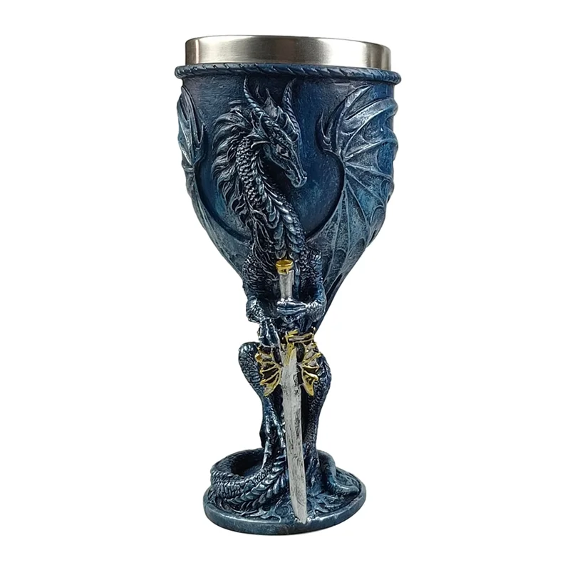 ABBY-Blue Dragon Goblet Dungeons And Dragons Gift Holy Grail Wine Goblet Flying Dragon Sword Goblet