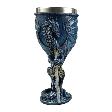 ABBY-Blue Dragon Goblet Dungeons And Dragons Gift Holy Grail Wine Goblet Flying Dragon Sword Goblet