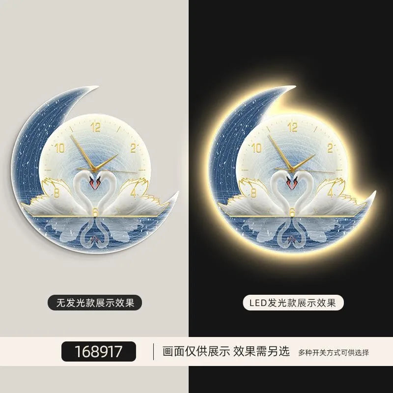 Home Decorative Painting Wall Clock Living Room Decoration Premium LED Ambient Light Plug-in Wall Clock