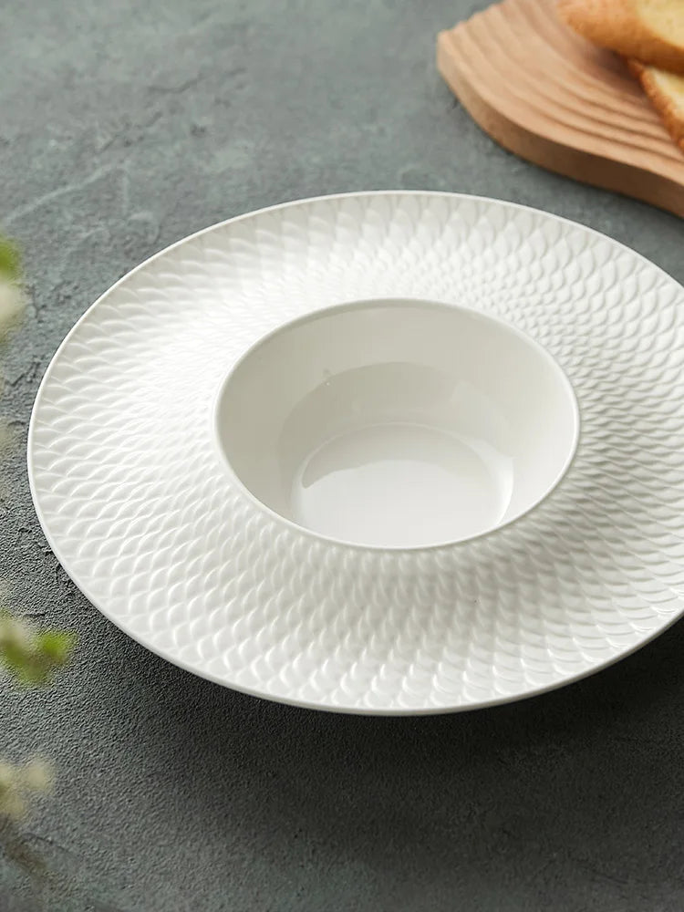Hotel Embossed Ceramic Plate High Sense of Luxury Western Food Plate Pasta Plate Straw Hat Plate High Value Tableware Soup Plate