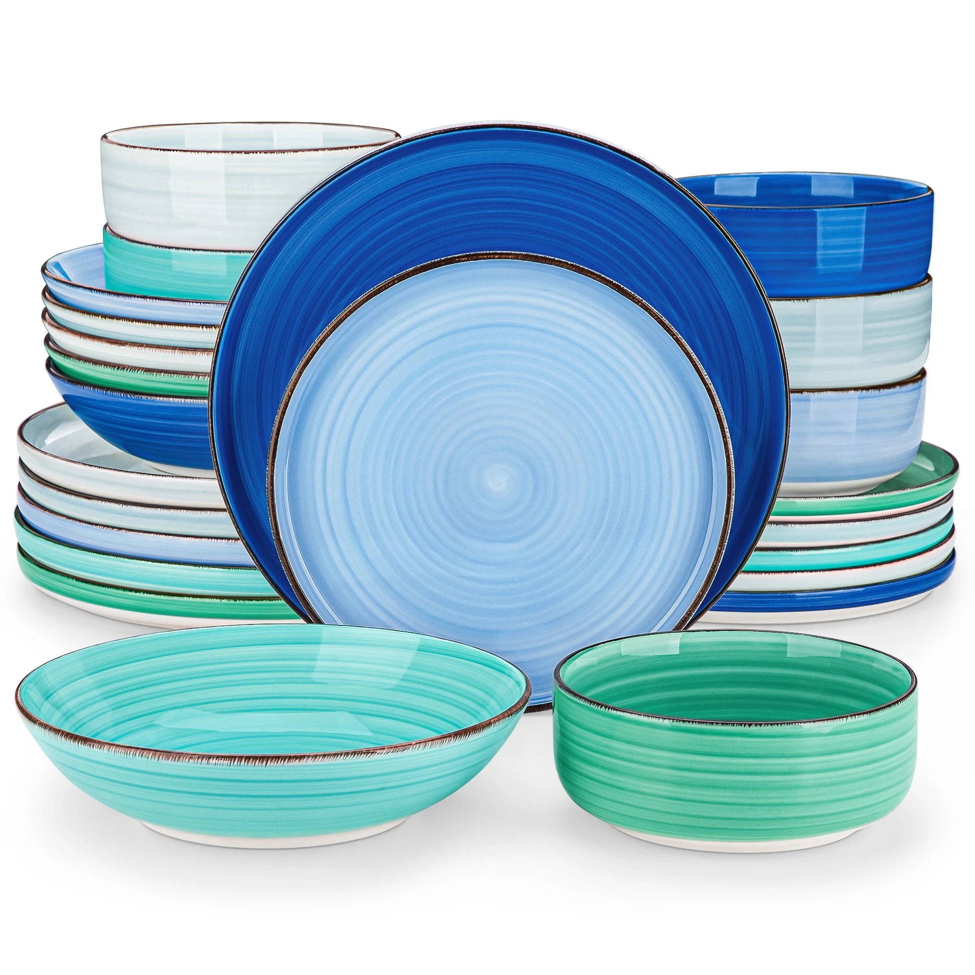 vancasso 12/18/24PCS Curved edge Dinnerware Set Color Handpainted Spirals Pattern 4/6PCS Dinner Plates/Dessert/Bowl/Soup Plates