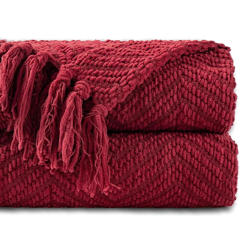 Battilo Knitted Throw Blanket for Couch Soft Thick Decorative Sofa Blanket Plaid Bed Throw Bedspread on the Bed Home Room Decor